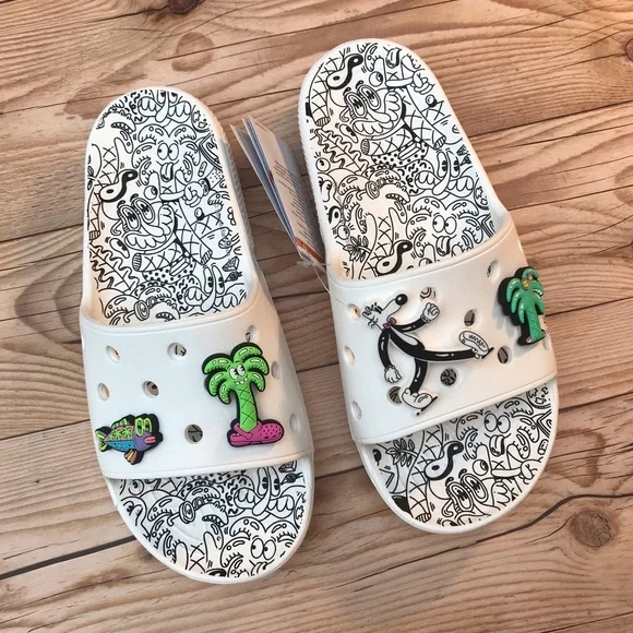 Crocs Steven Harrington Classic Slides Steven Harrington Crocs Classic Slide White / Black Mens  main image 4